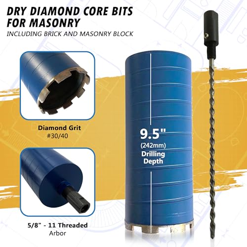 6" Dry Diamond Core Bit w/Pilot for Brick & Block, 5/8"-11 - size: 6"
