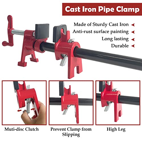 Sutekus 2Pack Pipe Clamps 3/4 Inch Wood Gluing Pipe Clamp Set with H-shaped Feet Bar Clamps Heavy Duty Woodworking Cast Iron Clamp Fixture (3/4 Inch)
