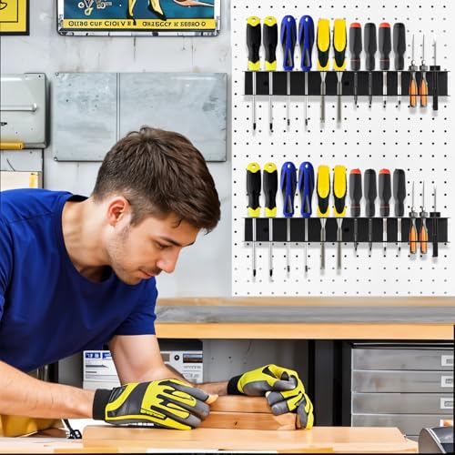 2 Pcs Screwdriver Plier Organizer Wall Mount, Screwdriver Rack, Metal Plier Holder Utility Tool Holder Organizers and Storage Rack for Garage Workshop Workbench Tool Chest Cart