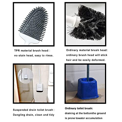 Sellemer Silicone Toilet Brush, Ventilation Slots Holder 2 Pack Pearl White - color: Pearl White-2pcs