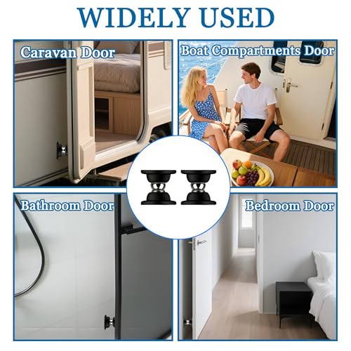 2 RV Magnetic Door Catch,Black Storage Door Stopper w/Adhesives & Screw Kit
