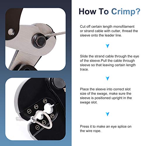 Zhushan Wire Rope Crimping Tool - Heavy Duty Crimper & Cutter for Aluminum Oval Sleeves, Crimp Ferrules, and Loop Sleeves (1/16" to 1/8") - Ideal for Fish Line, Cable, and Wire