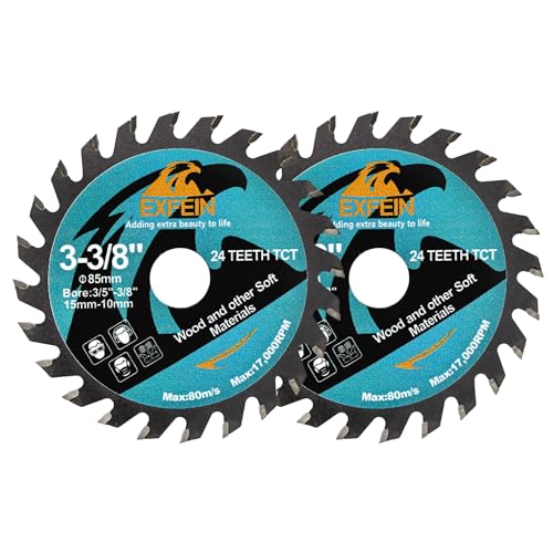 Wood Cutting Disc 3-3/8" 2pcs - 24T TCT Carbide Tipped Teeth Compact Circular Saw Blade with 10mm Arbor, General Purpose for Cuttting in Wood Plastic and Composite Materials - size: 85mm