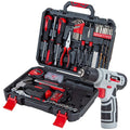 CARTMAN 150-Piece 8V Cordless Drill Hand Tool Set, Red Household Repair Kit - color: Red