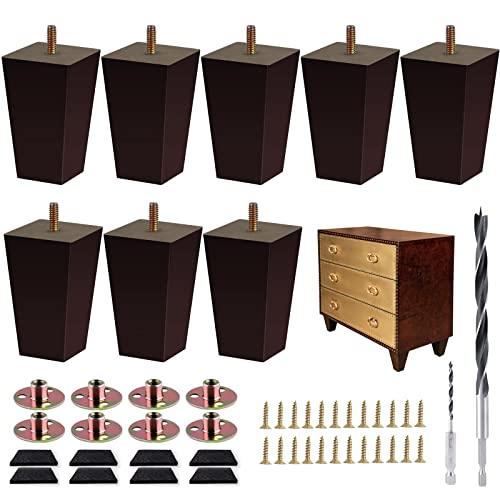 Furniture Legs Square Bed Feet, 4 inch, Dark Brown, Set of 8 - color: 8sets, size: 4inch