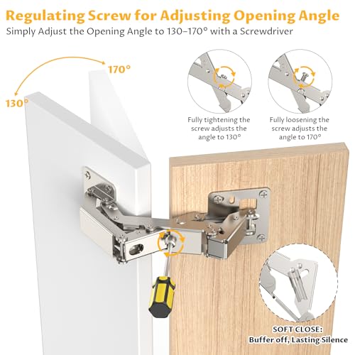 Chibery 10 Pack 170 Degree Soft Close Cabinet Hinges, Slow Smooth Hidden Frameless Hinge, Concealed Hardware Surface Mount Easy Installation, Lid Support Trap Door, Self Closing for Kitchen Cupboard
