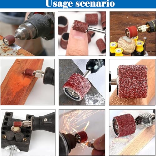 442 Pieces Sanding Drums Kit for Most Rotary Tools,Drum Sander Sleeves 376pcs (80 120 240 320 400 600Grit),24Pcs Drum Mandrels and 42 Sanding Bits,Sanding Bits Tool Accessories with Box - size: 442PCS