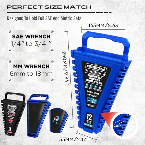 2-Piece Magnetic Wrench Organizer, 24-Slot Wrenches Holder Set with Lock Cover Metric 6–18mm & SAE 1/4-3/4", Wrench Rack Tool Trays with Carrying Handle for Wall Mount Toolbox Drawer Storage - style: 24-Slot Locking Cover / 2-Pack