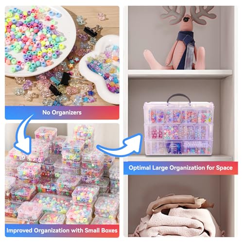 VTG Bead Organizer Box, 56 Pcs Small Plastic Containers with Lids and 3-Tier Stackable Storage Box, Clear Organizers for Jewelry Toys Craft Storage - style: 3 tier coffret