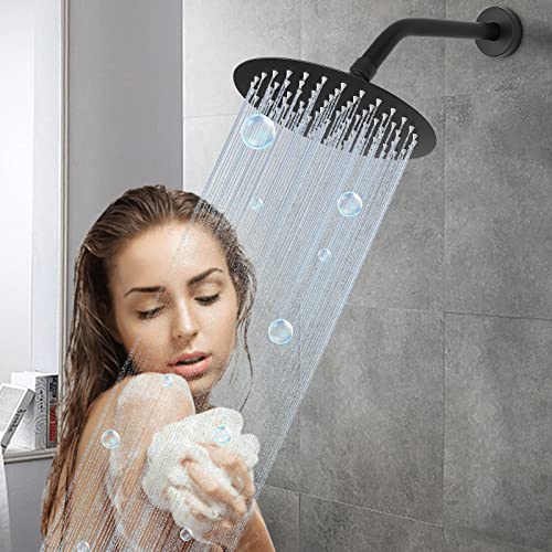Shower Arm with Flange and Teflon Tape, Wall Mounted Shower Pipe 304 Stainless Steel Extension Arm for Fixed Shower Head & Handheld (8 Inch, Matte Black) - color: Matte Black, style: 8 Inch
