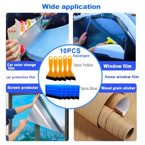 Black Felt Edge Squeegee Tool,Car Vinyl Film Wrapping Decal Glass Window Tint,Wallpaper Sticker Installation Spatula, Patching Putty Paint Flexible Small Plastic Scraper(Blue 5Pcs,Yellow 5Pcs) - size: Blue 5PCS,Yellow 5PCS