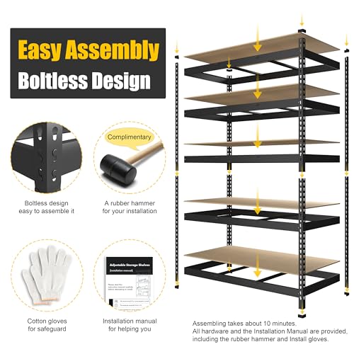 PrimeZone 47"W x 18"D x 72"H Garage Storage Shelves, 5-Tier Metal Shelving - size: 47"W x 18"D x 71"H