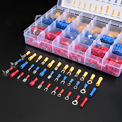 Nilight 840PCS Mixed Quick Disconnect Insulated Crimp Terminals | Electrical Butt Bullet Spade Bullet Fork Ring Solderless butt Splice piggyback Male Female Connector Assortment Kit for 22-10 AWG Wire - color: 840PCS Mixed Crimp Terminals