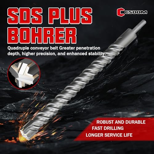 CSOOM SDS Plus Rotary Hammer Drill Bit 1-1/8"x18.11", Professional Concrete Drill Bit for Concrete, Brick, Stone and Cement Walls - size: 1-1/8"x18.11"