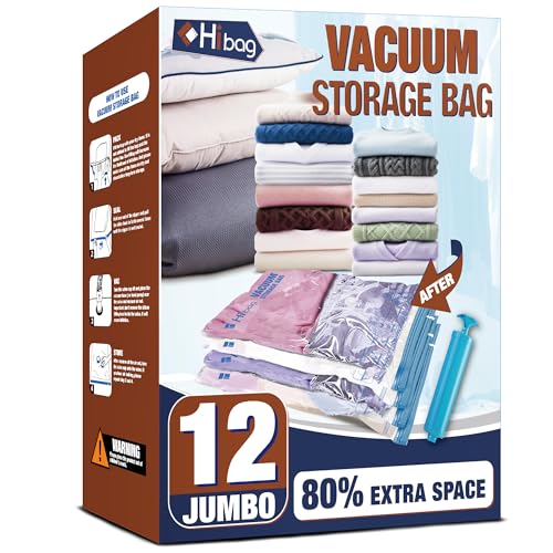 12 Jumbo Vacuum Storage Bags for Bedding, Vacuum Seal Bags for Clothing - size: 12-Jumbo