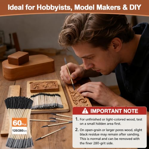 Sanding Sticks 60PCS, 120/280 Grit for Plastic Models, Wood & Resin
