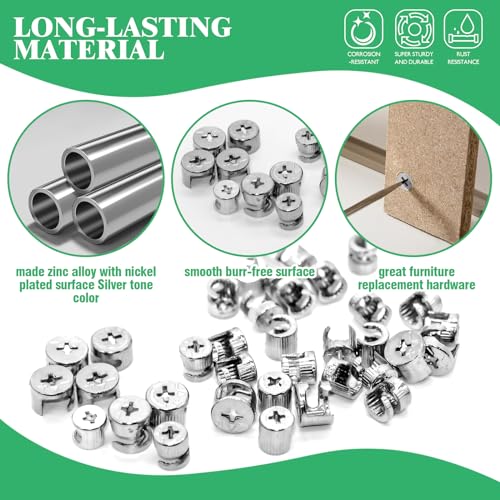 150Pcs 3-in-1 Furniture Cam Lock Nut Connectors Fittings with Dowels, Fastener Connecting Lock Nut Bolt for Closets Bed Furniture Connecting