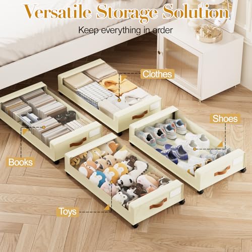 Yecaye 60L Under Bed Storage with Wheels, 4 Pack, Beige - color: Beige, size: 4 Pack