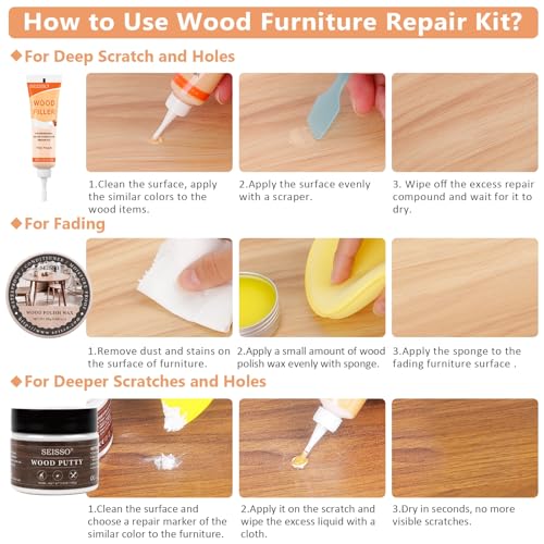 Wood Furniture Repair Kit, 6 Colors Wood Touch up Fillers Hardwood Laminate Vinyl Floor Repair Kit with Wood Putty, Wood Polish Wax for Hole, Scratch, Crack, Stain (Peach Wood 16Pcs) - color: Peach Wood 15 Pcs