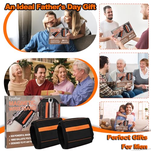 Magnetic Wristband for Tools (2-Pack) - Premium Tool Belt for Men, Heavy-Duty 20-Magnet Holds Screws DIY & Construction, Gift for Men, Cool Gadgets for Husband, Grandpa, Handyman