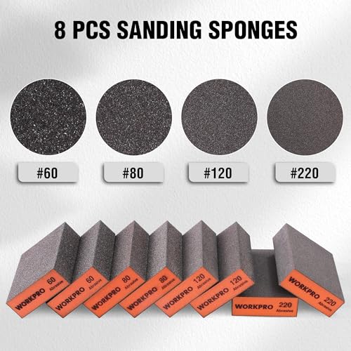 WORKPRO Sanding Sponge, 8 Pack Wet and Dry Dual-use Sanding Block