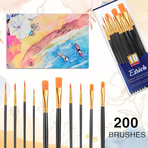 ESRICH 200PCS Paint Brushes, Paint Brush for Acrylic Painting - color: Black, size: 200