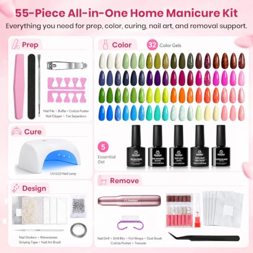 Beetles 55Pcs 32 Color Gel Nail Polish Kit with U V Light and Nail Drill - color: Fun Camp