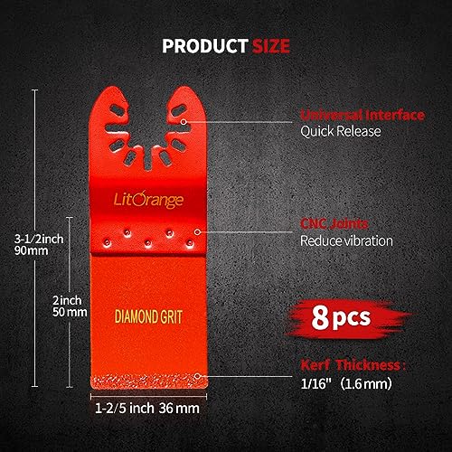 Litorange 8 Pcs Diamond Oscillating Blades, Oscillating Multi Tool Diamond Saw Blades for Grout Removal, Flush Cut, Cleaning Mortar - size: 8 Pcs Multi Tool Blades