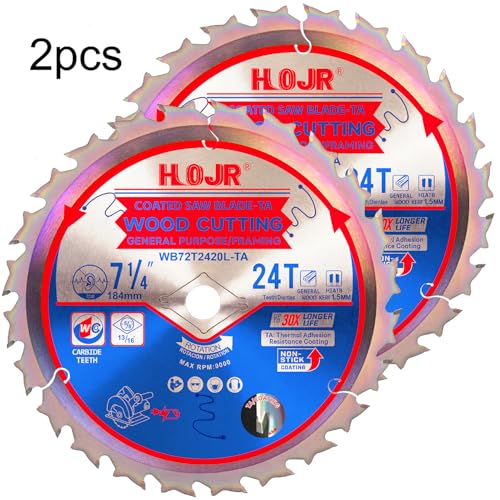2-Pack 7-1/4" 24-Tooth 5/8" Woodworking Circular Saw Blade,Framing/General Purpose Wood Cutting,Special Anti-Thermal Adhesion Coating on Cutting Edge-TA,High Finish,Long Life, 7-1/4" 24T 5/8" - size: 2PCS 7-1/4" 24T 5/8"