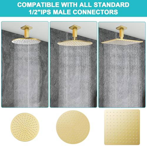 Enga Brass Square Shower Arm with Flange, 3 Inches Ceiling Mount Replacement Rain Shower Head Straight Arm, Brushed Gold - color: Brushed Gold, style: 3 Inch