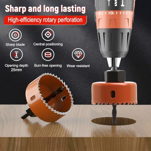 9-Piece Hole Saw Kit 32-76mm with Mandrels & Case for Wood, PVC, Plywood - color: Orange