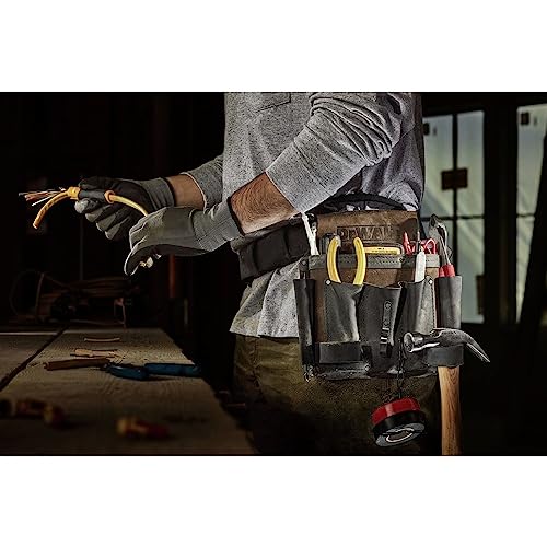 DEWALT Leather Tool Pouch for Electricians, 8 Pockets, Hammer Loops and Tape Chain (DWST550114)