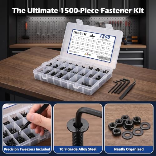 1500Pcs M2 M3 M4 M5 Hex Socket Flat Head Screws Assortment Kit - color: A Black Hex Flat Head Cap Bolts