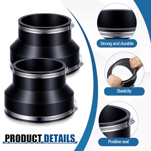 2 Pack 8" to 6" Flexible Rubber Reducer Coupling with Clamps