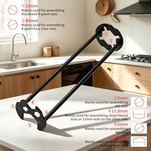 Basin Wrench Faucet Tool - 360° Rotation Steel Plumbing Wrench - Multifunctional Sink Wrench with Anti-Slip Labor-Saving Design for DIY Homeowners, Plumbers & Maintenance