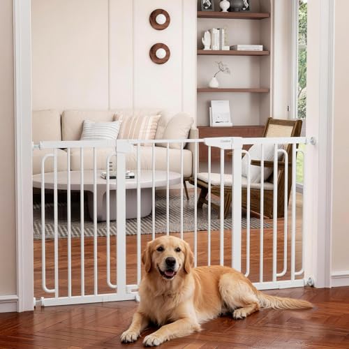 Cumbor 30.4-56.8" Extra Wide Baby Gate, Auto Close Dual Lock Dog Gate White - color: White, size: 30.4"-56.8" W x 30.5" H