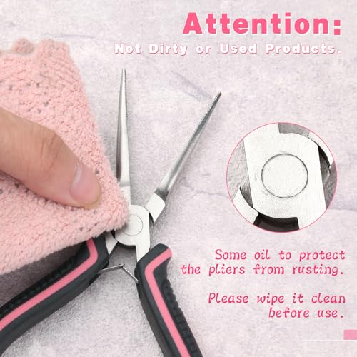 6 Inches Small Needle Nose Pliers for Jewelry Making Serrated Jaws Mini Extra Long Needle Nose Pliers with Spring, Tiny Precision Jewelry Making Supplies for Gripping, Pink Tool for Women - style: Needle Nose Pliers Serrated Jaws