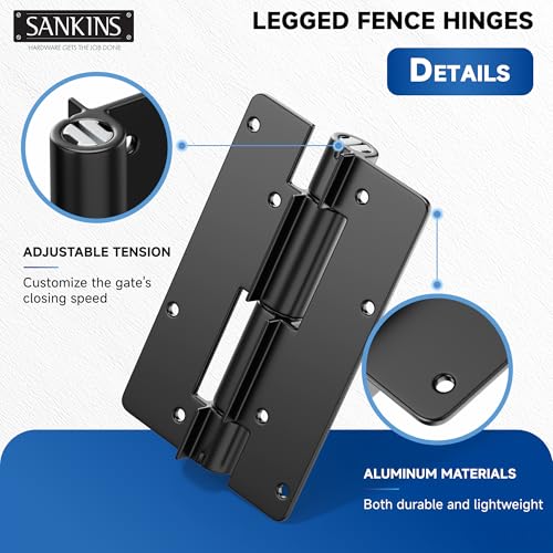 5-3/4" Adjustable Self Closing Aluminum Gate Hinges, Heavy Duty Gate Hinges for Metal Gates, Non-Legged Door Hinges Fence Gate Hinge for Pool Gate, Aluminum Gate, 2pcs, Black
