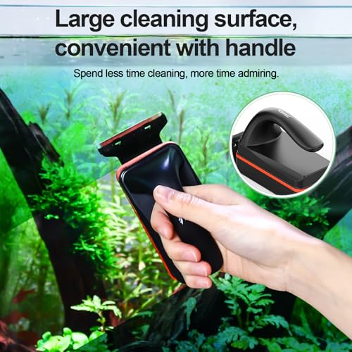 hygger Magnetic Aquarium Fish Tank Glass Cleaner,Detachable Dual-Blades Brush Tool with Floating Scrubber, Double Side Magnetic Scraper for 0-0.25 Inch Thick Glass Aquariums Tank (S) - size: S