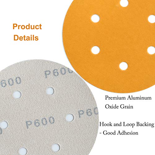 6-Inch 6-Hole Hook and Loop Gold Sanding Discs 600-Grit, 100-Pack - style: 600 Grit