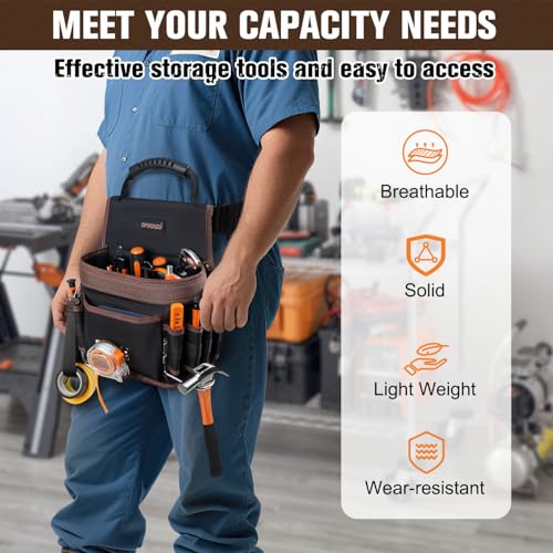 Small Tool Pouch with Belt, 10 Pockets, Carry Handle