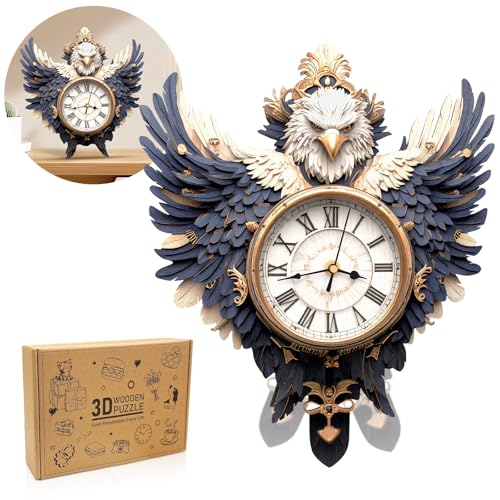 3D Wooden Puzzles for Adults-Eagle Clock Puzzle-Adult Crafts - color: Eagle Clock
