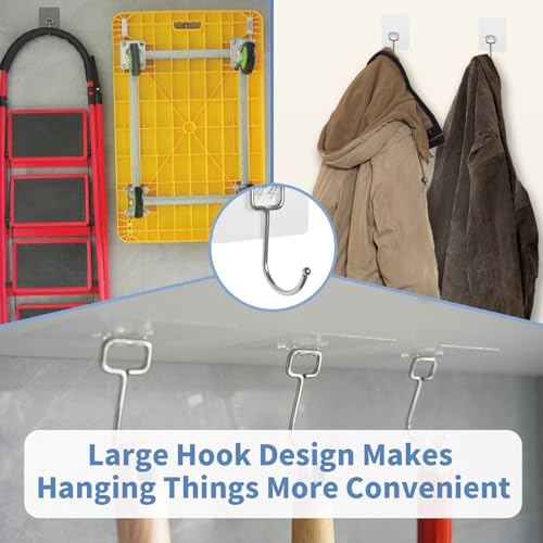 Adhesive Wall Hooks for Hanging - 60lb Heavy Duty Waterproof & Rustproof, Sticky Hooks for Walls No Damage, Kitchen/Bathroom/Rental (Ganchos para Pared) 10-Pack - color: transparency