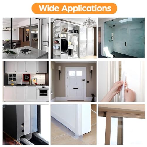 49.2 Ft Weather Stripping Door Seal Strip Tape,Silicone Door Draft Stopper,Self Adhesive Shower Door Bottom Seal, Door Insulation Strip for Door Frame Windows and Glass Gaps (Transparent, 35mm) - size: 1.4 in x 49.2 ft