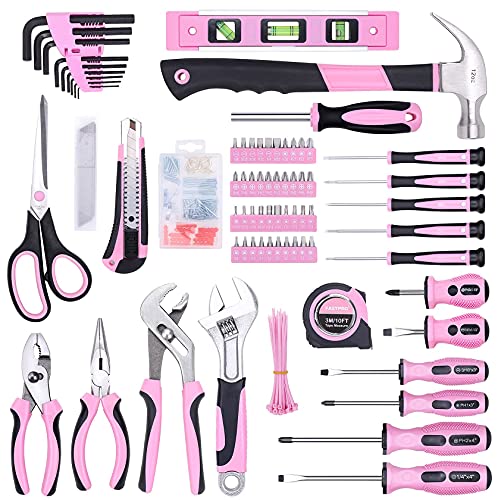 FASTPRO 220-Piece Pink Tool Set, Home Repairing Tool Kit for Women - color: Pink