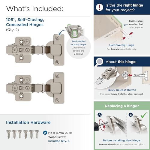 Amerock 1 Pair Half Overlay Self-Closing Concealed Cabinet Hinge - size: Half Overlay Frameless