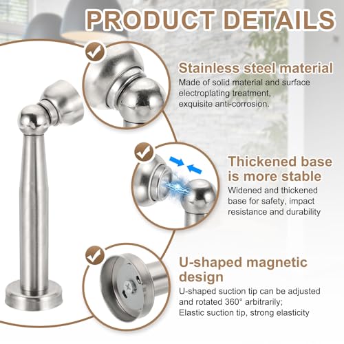 uxcell 6.5" Magnetic Door Stoppers, Wall Floor Mounted Magnetic Door Catch Holder, Stainless Steel Door Stops for Bedroom, Bathroom, Kitchen, Office, Silver - size: 6.5"