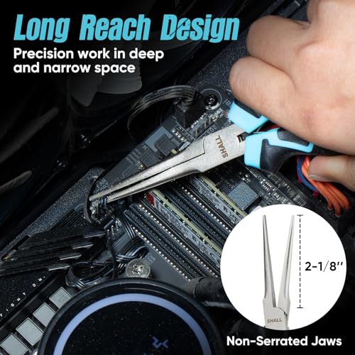SHALL 6" Mini Needle Nose Pliers Set, 2PCS Long Nose Pliers & Bent Nose Pliers with Comfort Grip Handles, Non-Serrated Small Needle Nose Pliers for Jewelry Making, Bending Wire, Crafts, Home Repair - size: 2PCS 6"