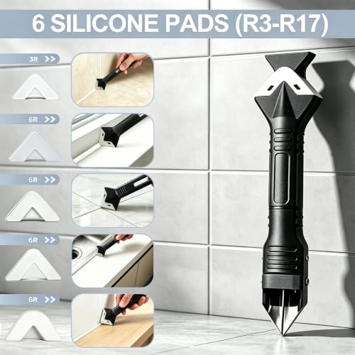 3 in 1 Caulking Tool – Silicone Caulk Remover with Scraper & Grout Removal, Sealant Finishing & Smoothing, Adhesive Residue Scraper, Caulk Finishing Kit for Home, Bathroom, Kitchen, Window, Sink - size: 3 in 1 Caulk Remover Kit