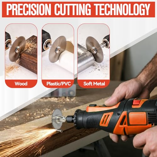 10Pcs HSS Cutting Discs Set for Dremel Rotary Tools - 6 Saw Blades with 3 Mandrels (2X 1/8" & 1x 1/4") & Screwdriver, Mini Circular Saw Wheels for Cutting Wood, Plastic, PVC, Copper & Aluminum